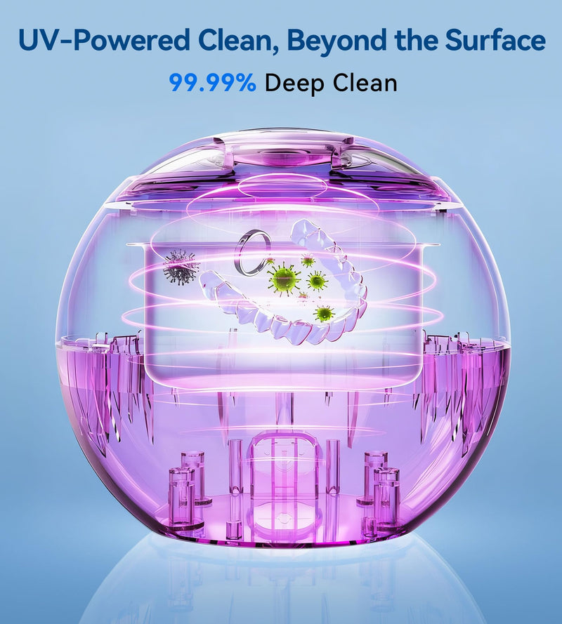 [Australia] - Ultrasonic Retainer Cleaner, 45kHz Retainer Cleaner Machine with Digital Timer & 4 Modes, 200ML Portable Dental Cleaning Pod for Aligners, Dentures, Night Guards, Braces, Jewelry, Black 
