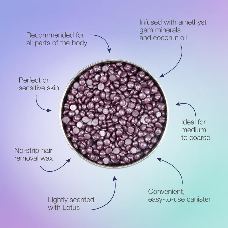 [Australia] - Satin Smooth Amethyst Crystal Flex Hard Wax Beads – Thin-Film Pebble Hard Wax for Sensitive Skin & Fine to Medium Hair, 23 oz 