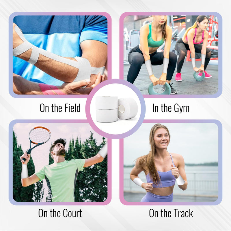 6 Pack White Athletic Tape 1.5 Inches x 15 Yards - 270 ft - Easy Tear, Rigid, No Residue. Sports Medicine - Athletes, Medical, Therapy, Athletic Trainers: Ankles Wrists Fingers, Zinc Oxide Adhesive