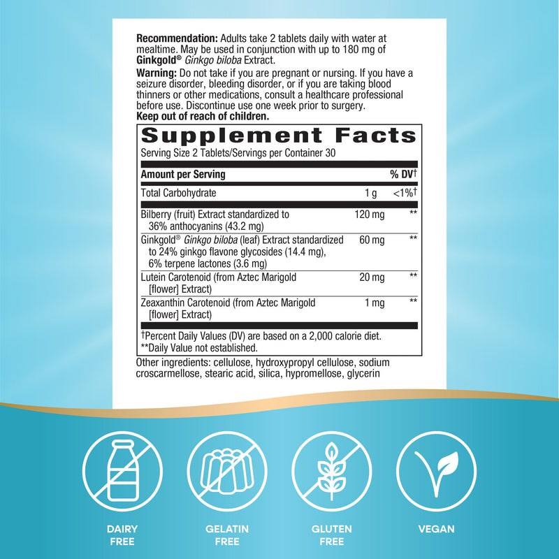 [Australia] - Nature's Way Ginkgold Eyes, Gingko Biloba Supplement for Adults, Supports Eye Health*, Gluten Free, 60mg Ginkgo Biloba Extract Per 2- Tablet Serving, 60 Tablets (Packaging May Vary) 