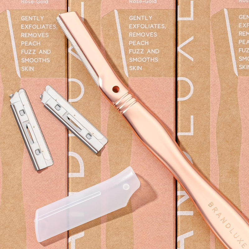 [Australia] - Dermaplaning Tool for Face, Eyebrow Shaping, Hair Removal and Exfoliation. Eco-friendly design. Includes 3 Swedish stainless steel blades in RoseGold (Starter Kit) Rose Gold 