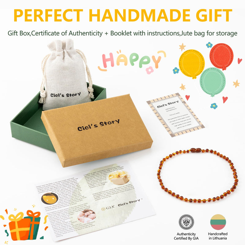 [Australia] - Cici's Story Baltic Amber Necklace (Cognac) - Certified Authentic Baltic Amber 14 Inch (Pack of 1) 