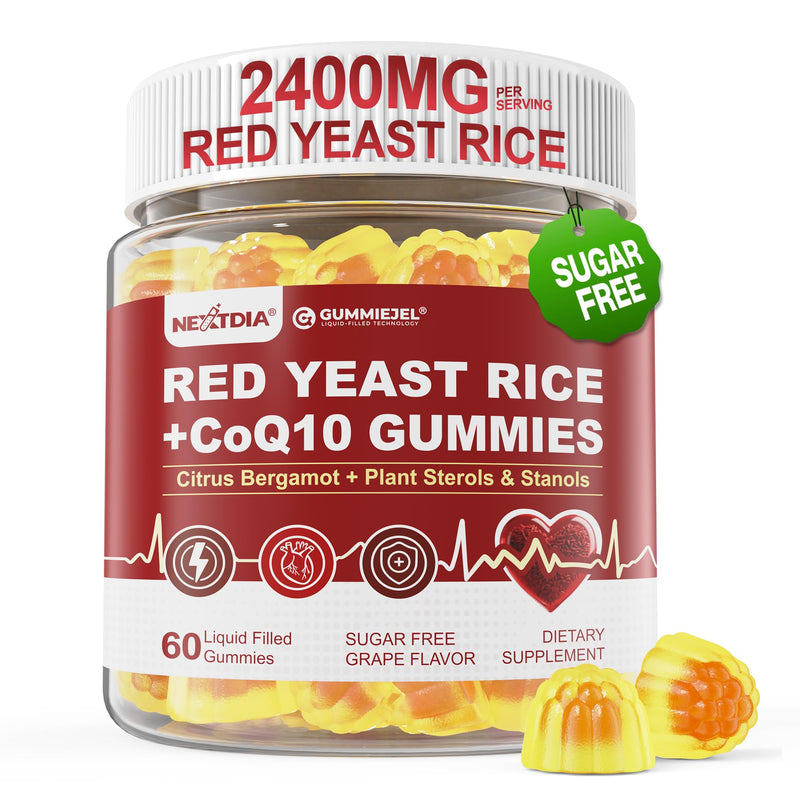 [Australia] - Red Yeast Rice Gummies 2400MG with CoQ10, Suagr Free Balanced Ch·πèlester·πèl Supplements Plus Citrus Bergamot, Plant Sterols & Stanols Supports V·∏Åscul·∏År Health, Energy, Immunity for Age 50+,Vegan,60 Cts 