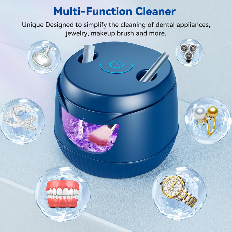[Australia] - Ultrasonic Retainer Cleaner, 200ML Mouth Guard Cleaner 45kHz Portable Retainer Cleaner for Dentures, Night Guard Cleaner Machine for Aligner, Mouth Guard, Braces, Toothbrush, Jewelry(Blue) Blue 