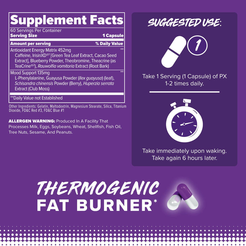 [Australia] - FINAFLEX PX PRO Xanthine - 60 Capsules - Thermogenic - Promotes Energy, Focus & Appetite Suppression - with Caffeine & TeaCrine - 60 Servings 