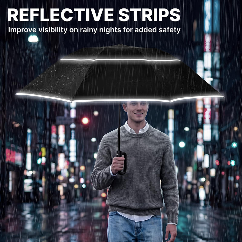 G4Free 54 Inch Inverted Windproof Umbrella with Wooden Handle + 46inch Inverted Umbrella with Carabiner Handle
