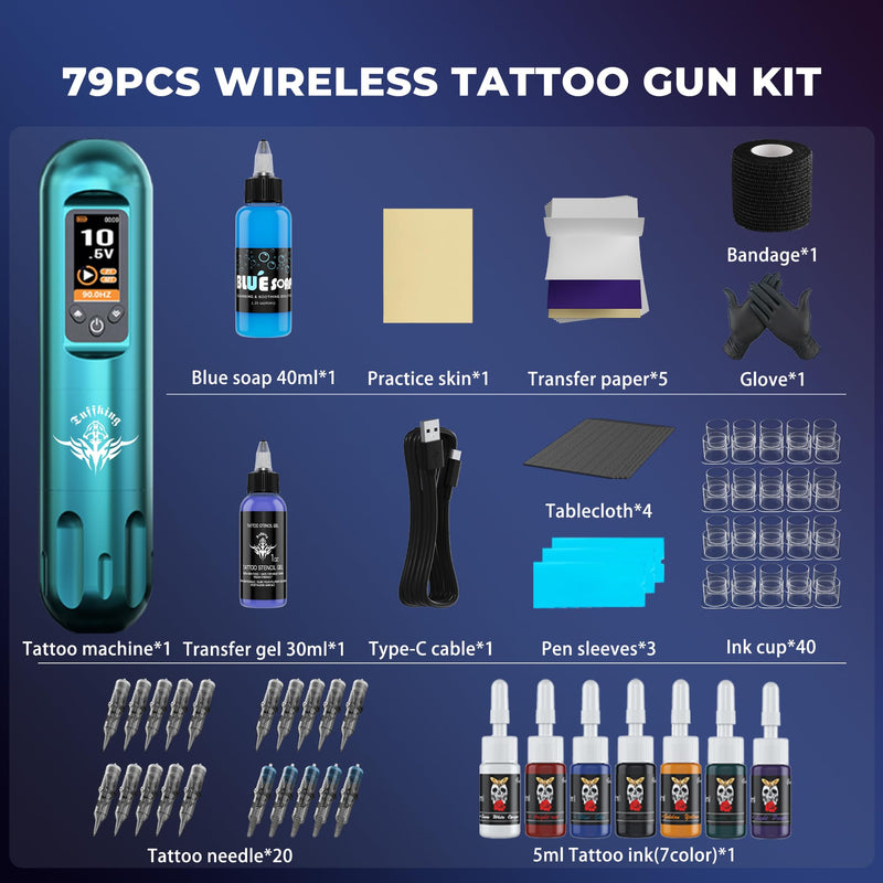 [Australia] - Tuffking Tattoo Machine Kit Rotary Wireless Tattoo Pen Kit with 20pcs Extra Smooth Cartridge Needles Practice Skin Supplies for Beginners & Professional Artists 