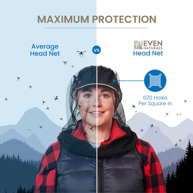 [Australia] - EVEN NATURALS Premium Mosquito Head Net - Ultra-Fine Bug Net for Maximum Head Protection ‚Äì Lightweight, Breathable Insect Shield for Camping, Hiking and Outdoor Adventures - 25x26x39 Inches 1-Pack 