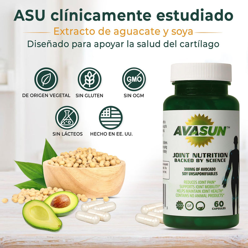 ASU Joint Supplement, 300mg Avocado Soy Unsaponifiables, 60 Count | Clinically studied, plant-based ASU formula supporting joint comfort, mobility and cartilage health, 1 bottle, 2 months 60 Count (Pack of 1)