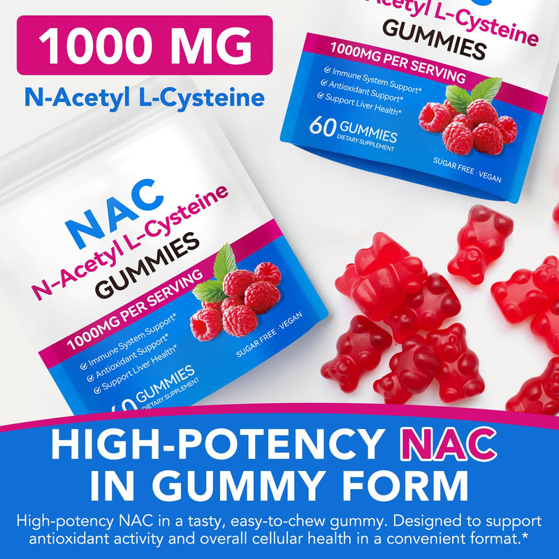 N-Acetyl L-Cysteine Gummies,1000mg NAC Supplement, 60 Vegan Gummies, Sugar-Free
