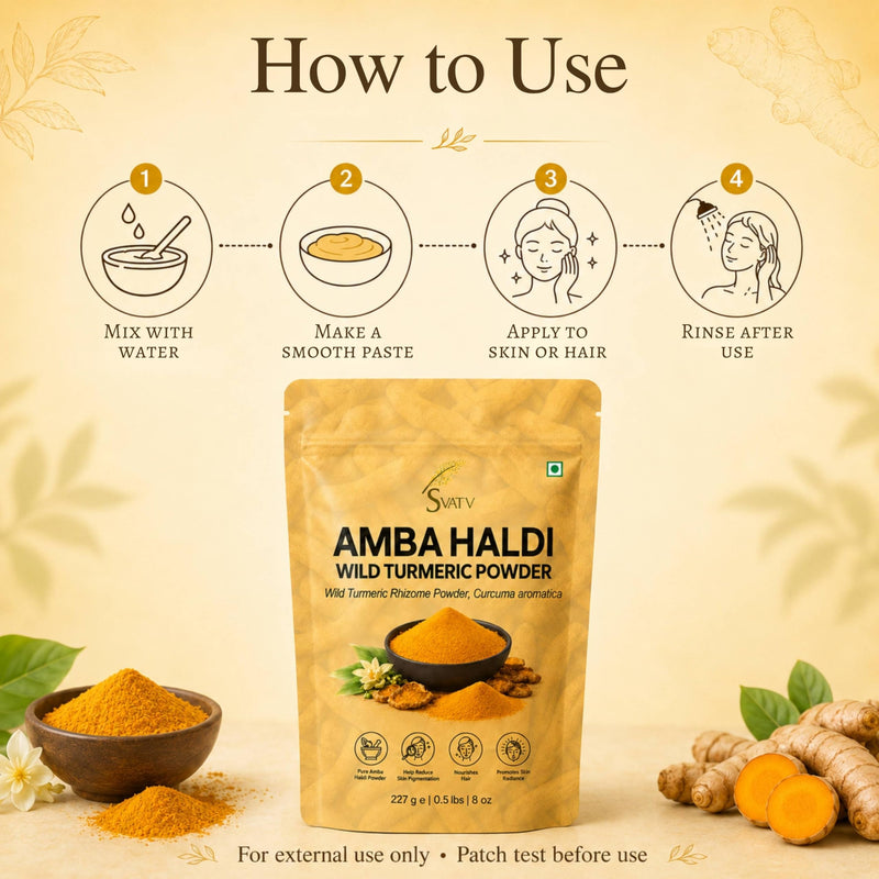 Wild Turmeric Powder 227g | Curcuma Aromatica Kasturi Manjal | Amba Haldi for Face Pack, Skin Care Mask & DIY Beauty Routine | Finely Ground Single Ingredient Herbal Powder