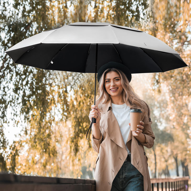 Prospo UPF 50+ UV Protection Umbrella Sun Blocker 46Inch + 62 Inch Large Compact Folding Travel Umbrella Auto Open Close Sun Shade for Women Men