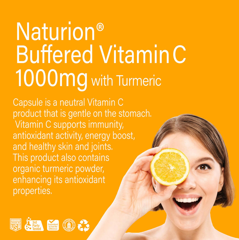 Buffered Vitamin C 1000 mg with Organic Turmeric - Antioxidant & Immune Support - Healthy Skin & Joints - Gluten & Dairy Free - 120 Vegan Capsules, 120 Day Supply 120 Count (Pack of 1)