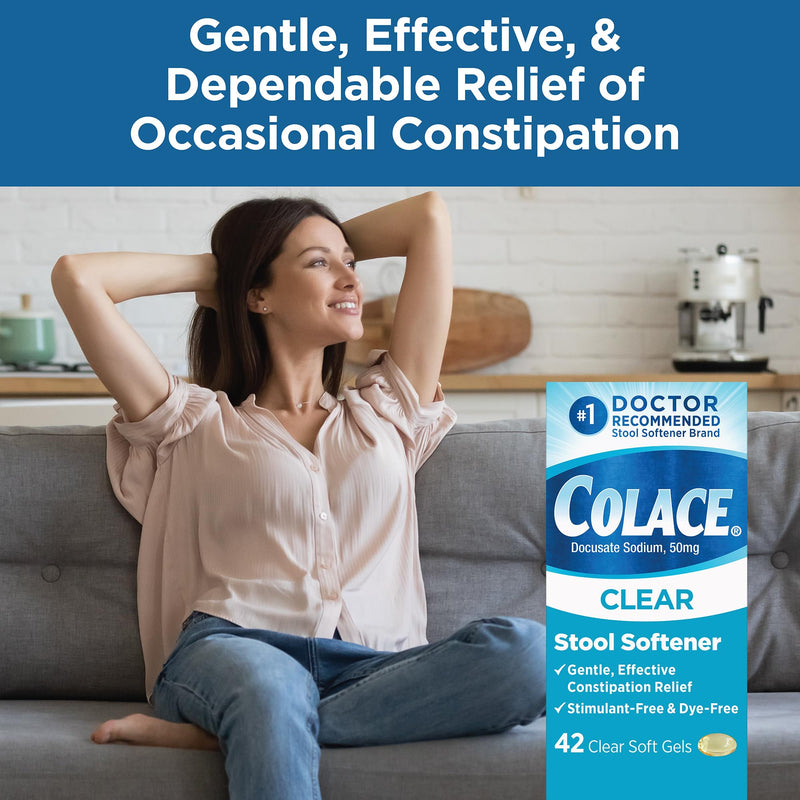 [Australia] - Colace Clear Stool Softener Soft Gel Capsules Constipation Relief 50mg Docusate Sodium Doctor Recommended 42ct 