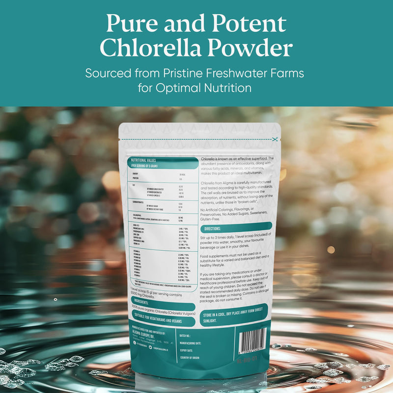 Aligma Organic Chlorella Powder 250g for Immune System Booster, Super Greens Powder, Natural Source of Vegan Protein, Minerals & Vitamins | Resealable Package