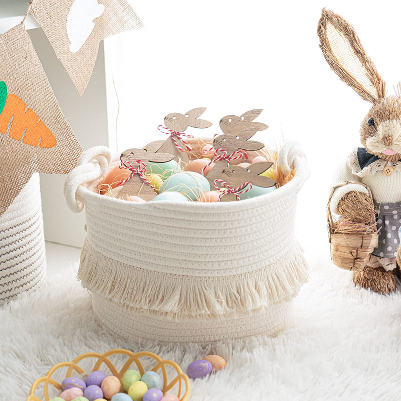 [Australia] - CherryNow Small Woven Storage Baskets Cotton Rope Decorative Hamper for Diaper, Blankets, Magazine and Keys, Cute Tassel Nursery Decor - Home Storage Container – 9.5'' x 7'' Off-white Small (Pack of 1) 