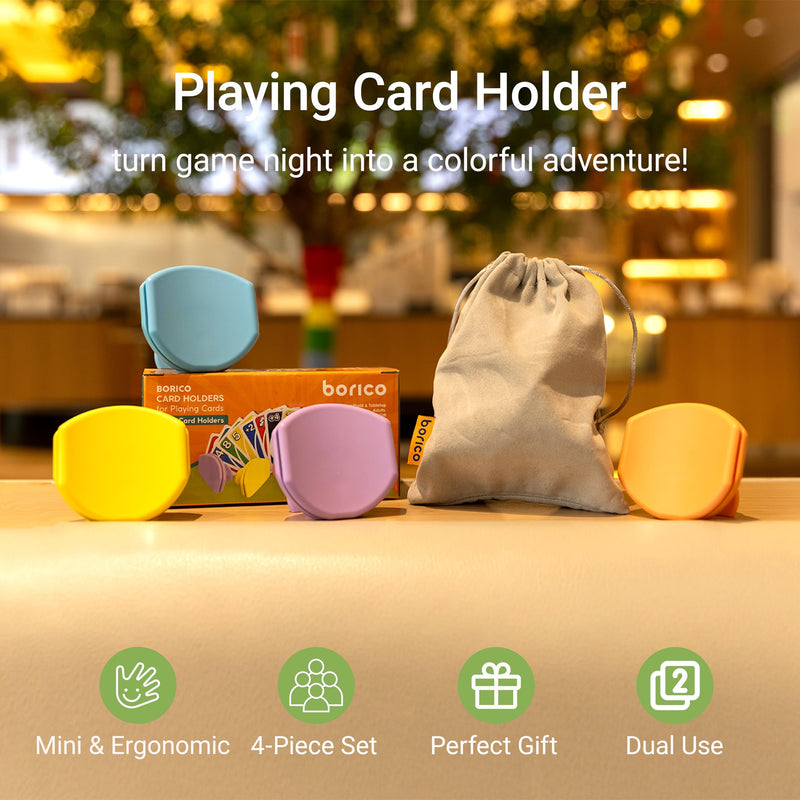 [Australia] - 4 Pack Playing Card Holders for Kids & Adults - Handheld/Tabletop Use/Drawstring Pouch, Perfect for Game Nights & Travel (4 Colors) 