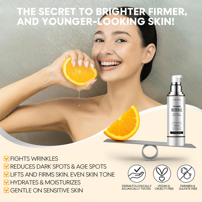 Vitamin C Serum for Face -20% Super Vitamin C 1.7 FL OZ | Vit C Hyaluronic Acid, Vitamin E, Peptides, Collagen Wrinkle Serume, Dark Spots, tighten, firming, lift,Brightening 1.7 Fl Oz (Pack of 1)