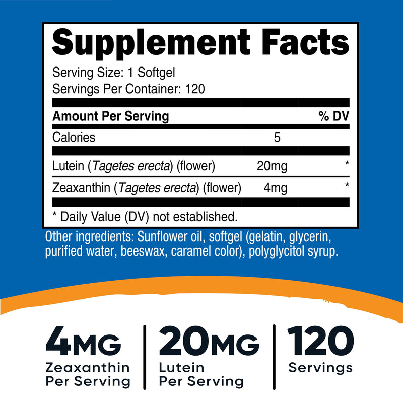 Nutricost Zeaxanthin with Lutein 20mg, 120 Softgels - Potent, Non-GMO, Gluten Free (Pack of 2) 120 Count (Pack of 2)