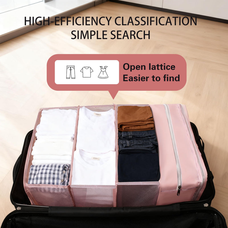 Hanging Travel Closet Organizer Suitcase Shelves Portable Carry on Closets for Hanging Packing Cubes Storage,XL,Pink