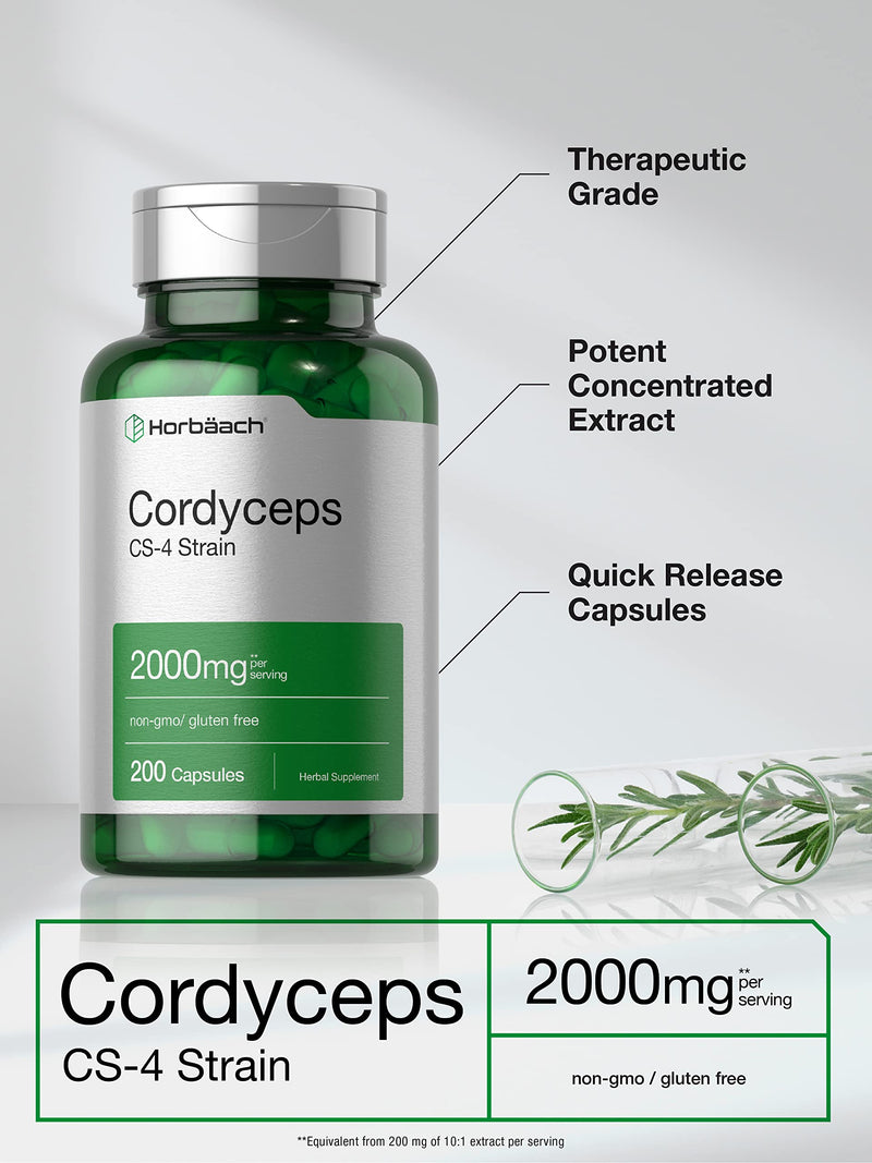 [Australia] - Horb√§ach Cordyceps Mushroom Capsules 2000mg | 200 Count | CS-4 Strain Cordyceps Sinesis | Non-GMO Herbal Supplement 