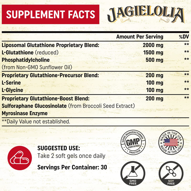 [Australia] - Liposomal Glutathione 2000 mg with L-Serine, L-Glycine & Sulforaphane – Active L-Glutathione Unique Formulation to Enhance Absorption - Master Antioxidant, Detoxifying & Immune | 60 Softgels 60 Count (Pack of 1) 