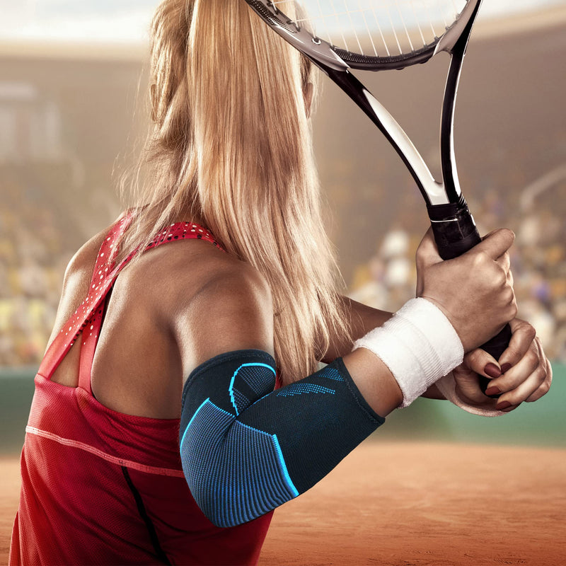 [Australia] - Elbow Compression Sleeve(1 Pair), Braces for Tendonitis and Tennis Elbow，Arm Supports golfer elbow support，tennis elbow relief for women & men, for weightlifting Black/Blue Medium 