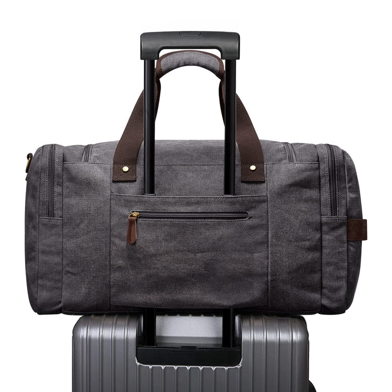 S-ZONE Canvas Duffel Bag Travel Weekend Overnight Bag with Leather Luggage Tags