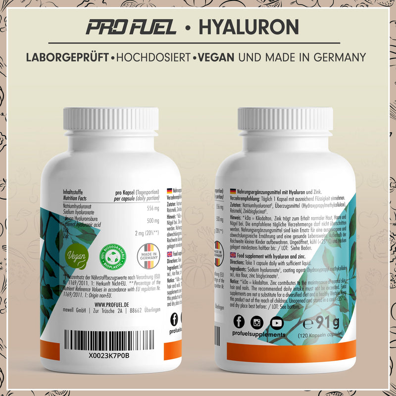 [Australia] - Hyaluronic capsules 120x - optimally high dose with 500 mg hyaluronic acid per day - high-quality 500-700 kDa hyaluronic acid + 2 mg bioavailable zinc from zinc bisglycinate - laboratory tested with certificate - 100% vegan 1x 120 capsules 