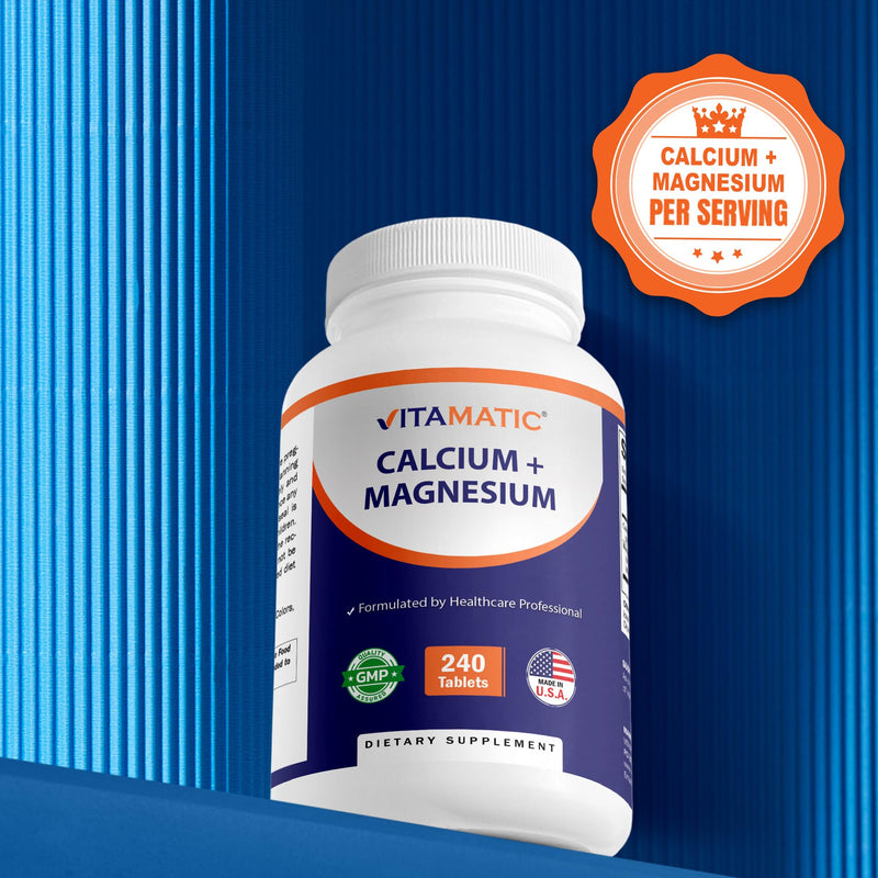 Vitamatic Calcium Magnesium Complex - 1000mg Calcium, 500mg Magnesium, Gluten-Free & Gluten Free - Supplement for Bone Health – 240 Tablets