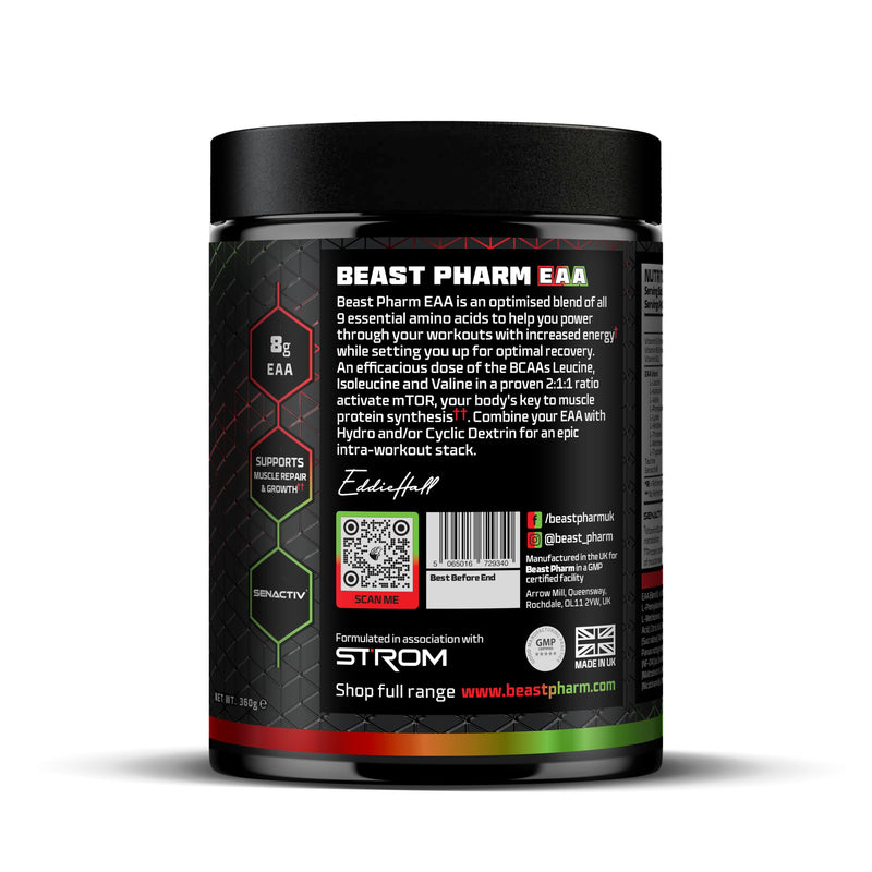 Beast Pharm 9 EAA Amino Acids with BCAA Powder 2:1:1 Ratio - Essential Amino Acids Powder - 360g - EAAs Recovery Drink - 30 Servings - Strawberry Kiwi