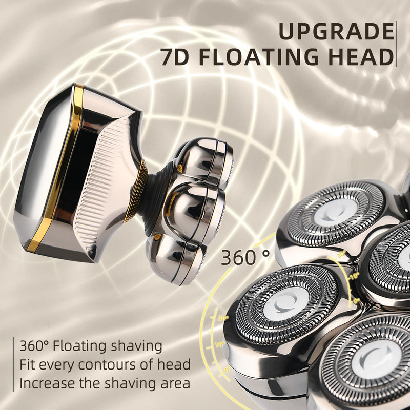 [Australia] - Electric Head Shavers for Bald Men, Upgraded 7D Electric Razor for Men - IPX 6 Wet Dry Head Shaver with Nose & Ear Trimmer, LED Display, Anti-Pinch Technology 