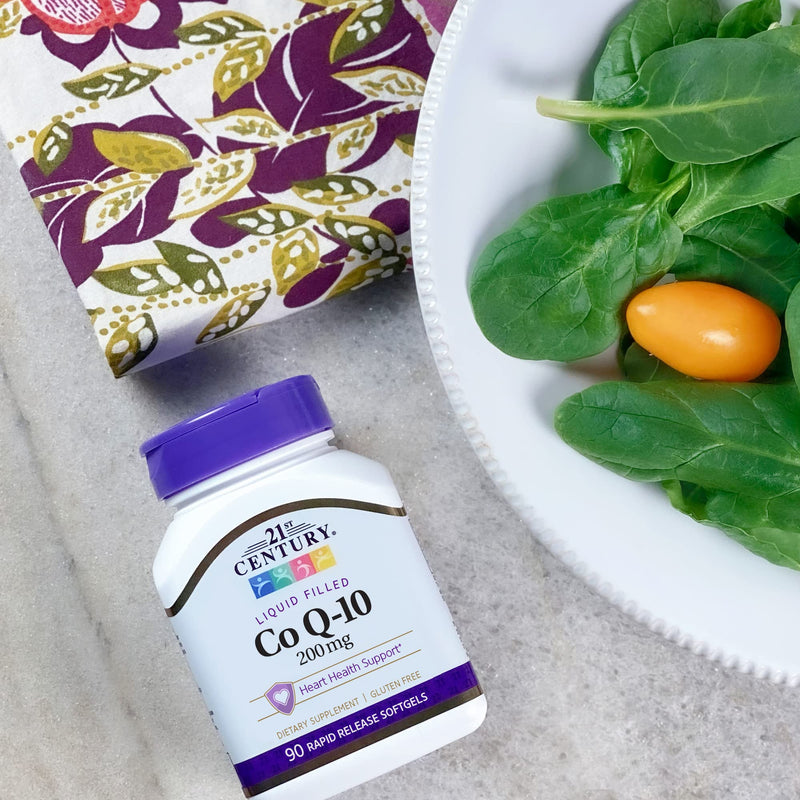 21st Century CoQ10 200mg Softgels, Heart & Antioxidant, 90 Count | Coenzyme Q10 200 mg Fast-Release Liquid Softgels, Heart Health & Antioxidant Support, Gluten Free, No Artificial Colors Unflavored 90 Count (Pack of 1)