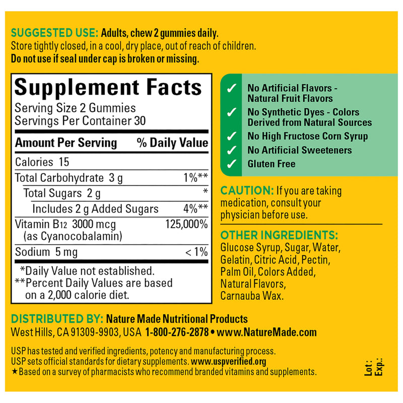 Nature Made Extra Strength Vitamin B12 Gummies 3000 mcg per Serving, 60 Ct | B12 Vitamins for Energy Metabolism Support, Gummy Vitamins for Men and Women, Mixed Berry Flavor, 30 Day Supply 60 Count (Pack of 1)