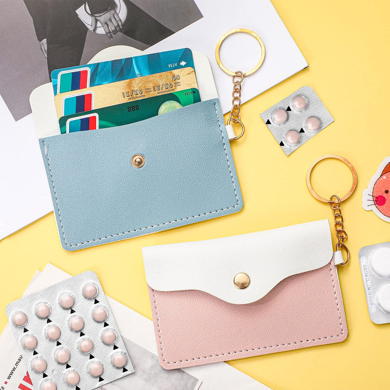 [Australia] - 2 Pack Birth Control Pill Case Sleeve Packet PU Leather Wallet Pill Holder 4.33 x 3 Inch Birth Control Pill Pouch with Key Ring for Pill Card Organizer(Pink, Blue) Pink, Blue 