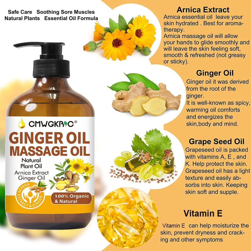 [Australia] - Ginger Oil,Ginger Massage Oil for Lymphatic Drainage,Natural Body Oil for Skin,Arnica Oil,Sore Muslce Massage Oil,Spa Ginger Oil-Warming and Relaxing for Mothers Day Gifts&Fathers Day Gift 
