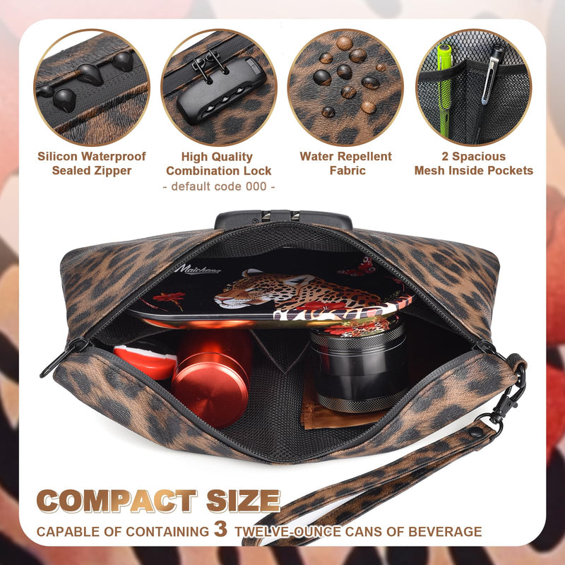Storage Bag with Combination Lock and Accessories Travel Medicine Bag Container Money Cosmetic Organizer Great Gifts for Women Leopard