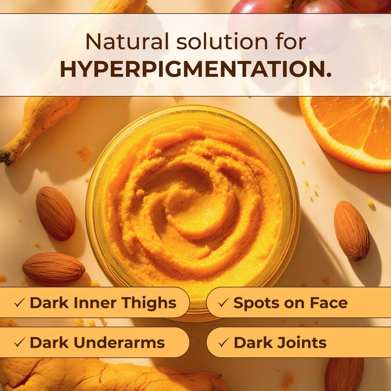 Glo Melanin Turmeric Brightening Scrub for Dark Spots [4 oz] | Includes Jojoba Oil - Sea Salt & Vitamin E, Brightening for Inner Thighs - Bikini Area - Underarms, Natural, Exfoliating 7 Ounce (Pack of 1)