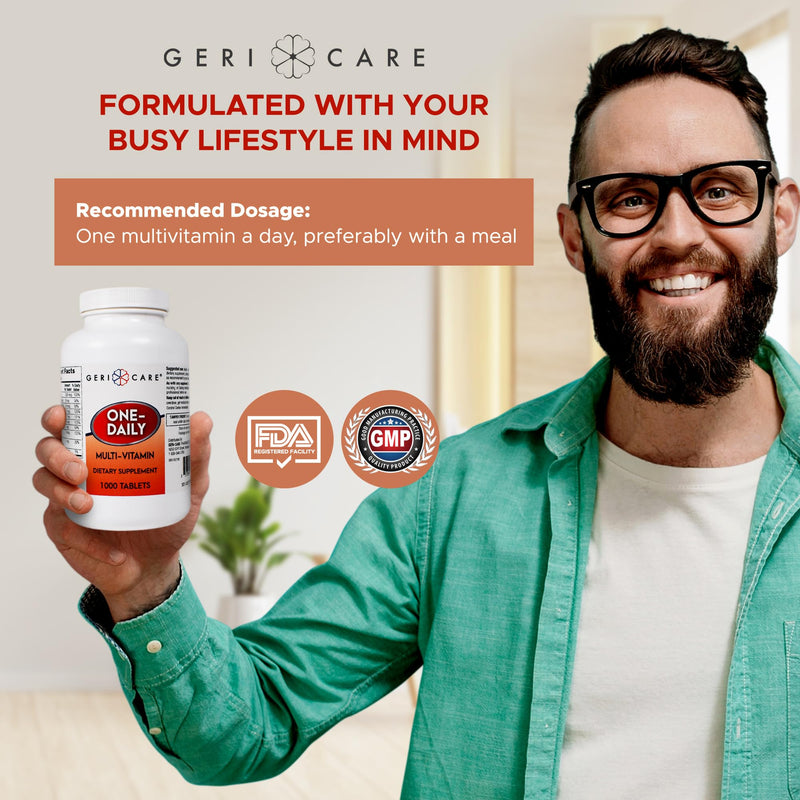 GeriCare One-Daily Multi-Vitamin Tablet, 1000 Count Adult Multivitamin Supplement for Men & Women | Easy-to-Take Dietary Supplement with Vitamins A, C, D3, B, Calcium| Vitamin & Mineral Complex 1000 Count (Pack of 1)