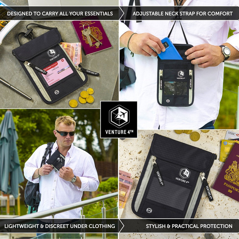 Travel Money Belt and Neck Pouch Bundle - RFID Blocking Technology to Keep your Cash, Credit Cards, Passports and Phone Safe