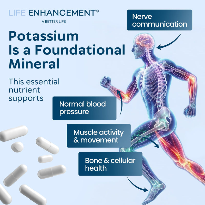 Life Enhancement High Potency 1020 mg Potassium Supplement for Muscle, Brain & Bone Health - No Additives High Absorption Elemental Potassium Supplement, Made in USA (240 Capsules – 120 Servings) 240 Capsules