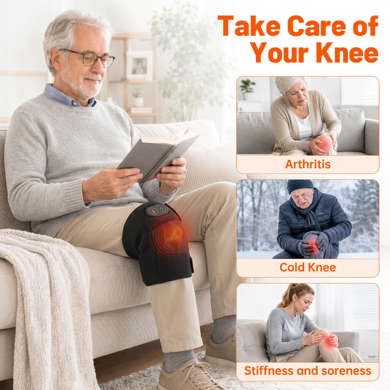 Knee Massager, Cordless Knee Heating Pad for Knee Pain Relief, Heated Knee Brace with Heat and Vibration Massage 30 Minutes Auto-off, Gifts for Seniors Women Men(Single)