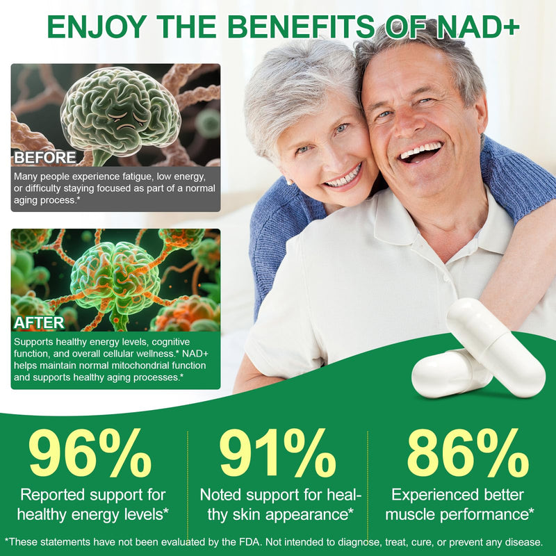NAD+ Supplement with Nicotinamide Riboside 910mg, Resveratrol Supplements - Anti-Aging, Energy & Cellular Health Support - 120 Capsules - Gluten-Free, Vegan