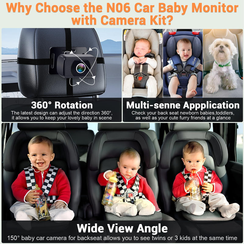 [Australia] - Rohent Baby Car Camera HD 1080P - Rear-Facing Infant Monitor with Night Vision Car Camera for Baby 150¬∞ Wide-Angle Lens Anti-Glare Screen Easy Install 360¬∞ Adjustable Display Black-Standard 