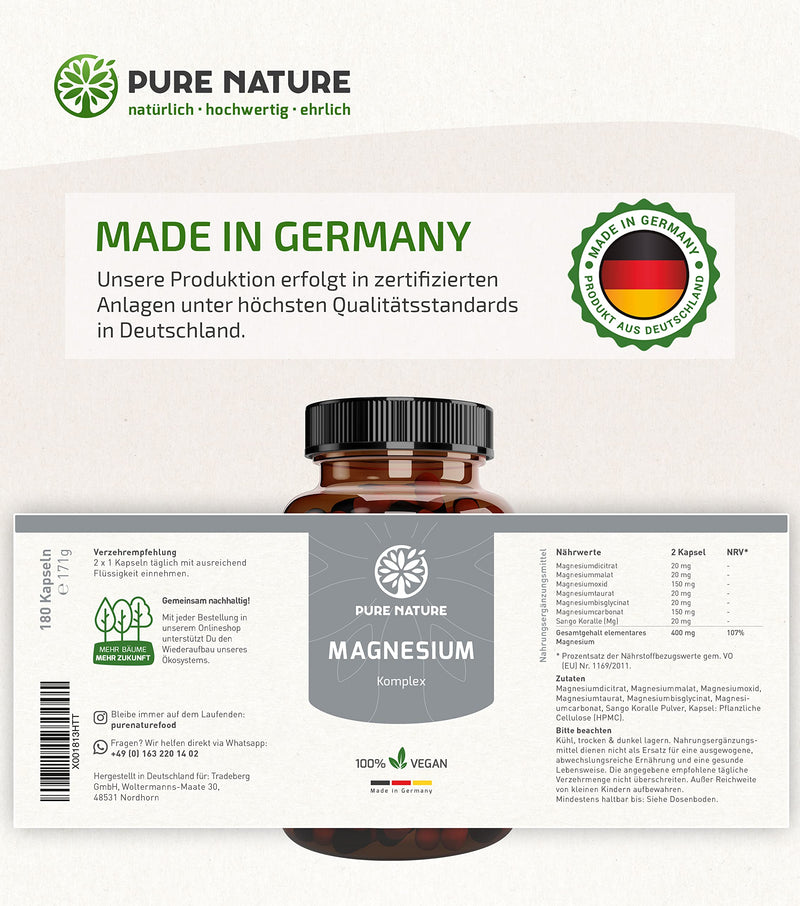 [Australia] - Magnesium complex high dose 400 mg 7in1 capsules with 7 organic forms I 180 capsules I Highest bioavailability I Made in DE I WITHOUT additives 