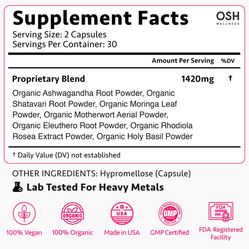 [Australia] - Ayurvedic Hormone Balance for Women | Cortisol Manager | Regulates Estrogen | Made in USA | Ashwagandha, Rhodiola, & Shatavari | Mood, Energy, & Sleep Support | Stress Relief | 60 Ct. - OSH Wellness 