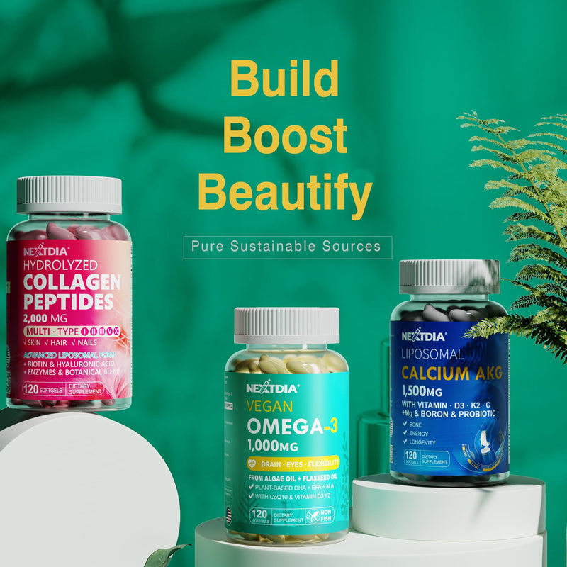 [Australia] - 2 Pack Vegan Omega 3 D3 K2 CoQ10 Supplement, Plant Based DHA EPA ALA for Women Men, Omega 3 Organic Algae Flaxseed Oil Supplement for Bone, Brain, Eye & Immune Support, No Carrageenan, 240 Softgels 120 Count (Pack of 2) 