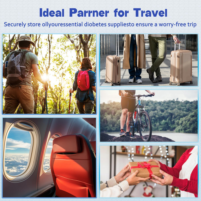 [Australia] - Insulin Cooler Travel Case TSA Approved Diabetic Medicine Cooling Bag with Digital Temperature Display, 2 Ice Pack Blue 