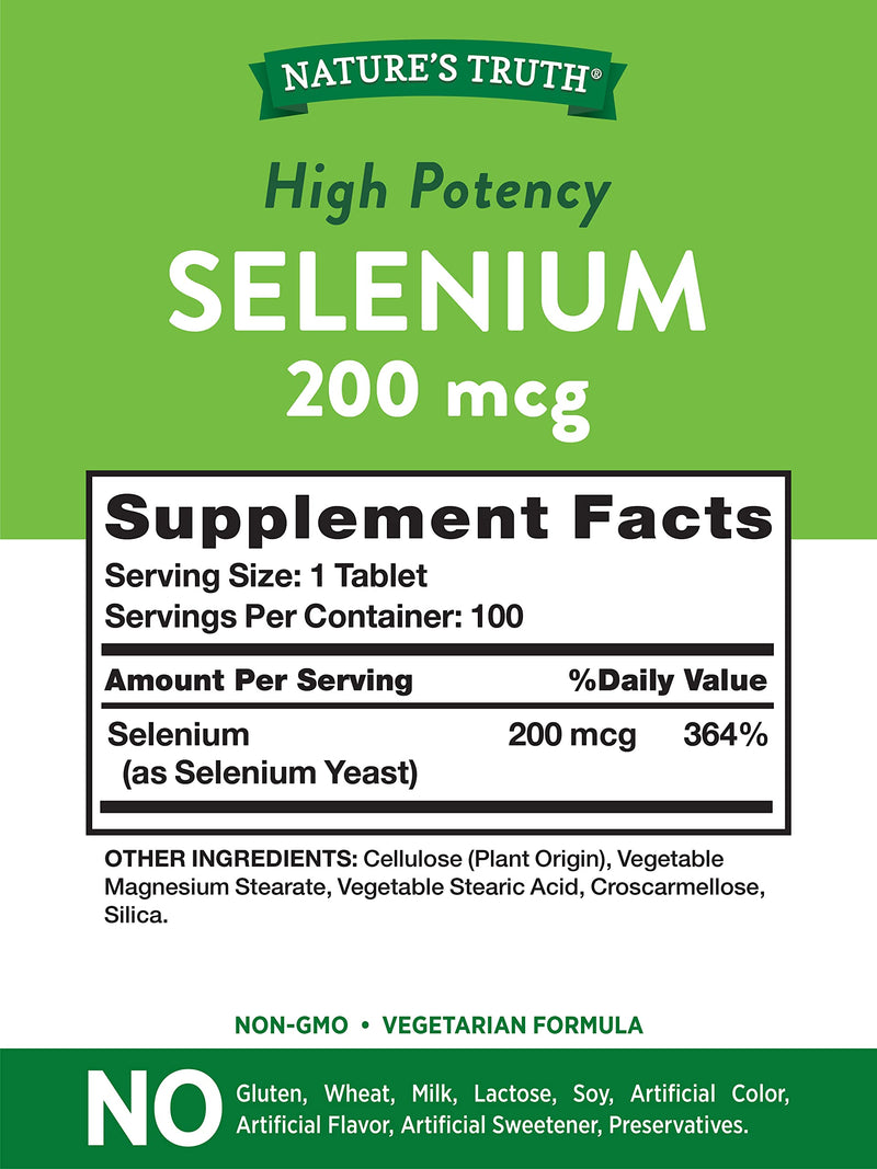 [Australia] - Selenium 200mcg | 100 Tablets | High Potency | Non-GMO, Gluten Free Supplement | by Nature's Truth 