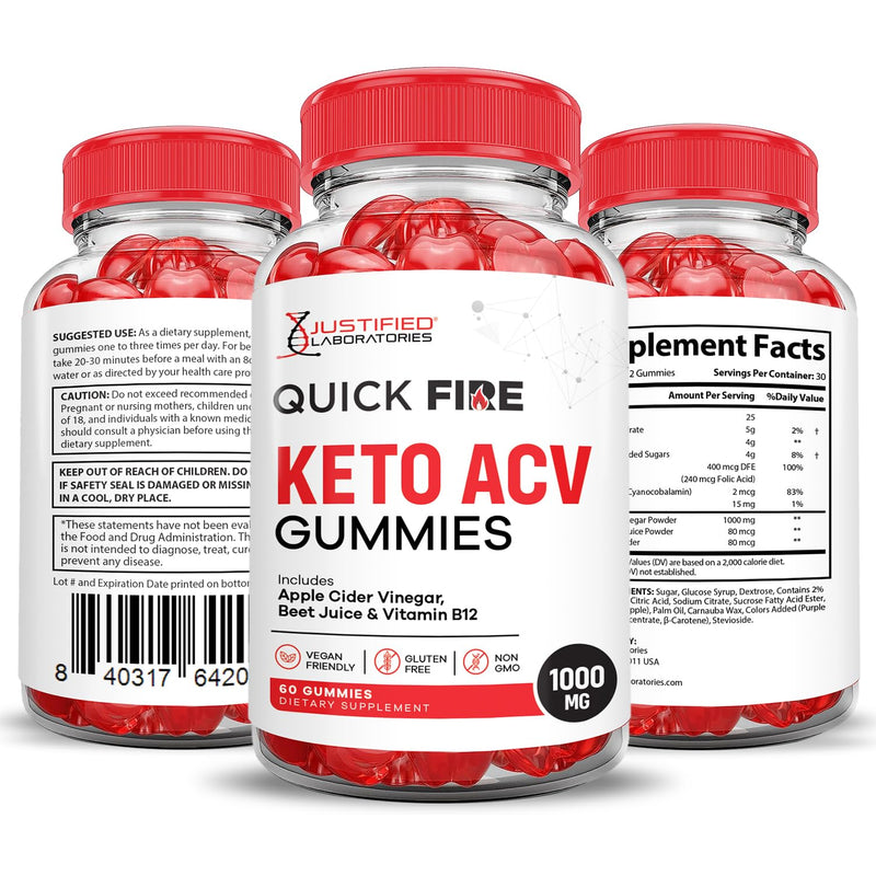 Quick Fire Keto ACV Gummies Advanced Formula 1000MG QuickFire Keto Gummies Apple Cider Vinegar Formulated with Pomegranate Beet Juice Powder B12 Vegan Non GMO 60 Gummys 60 Count (Pack of 1)